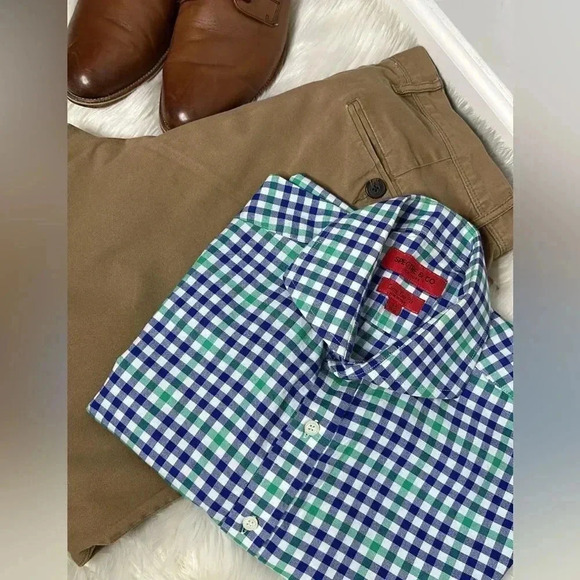 Spectre & Co Green & Blue Check Button Down Casual Shirt - Picture 2 of 10